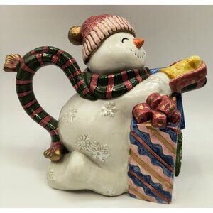 Fitz & Floyd 1995 Snowman Teapot Christmas Decor Ceramic Hand-Painted